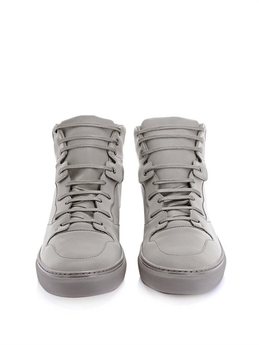 Reflective leather high-top trainers 