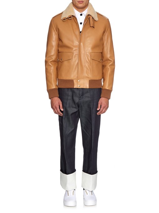 Sheepskin-collar leather aviator jacket | Loewe | MATCHESFASHION UK