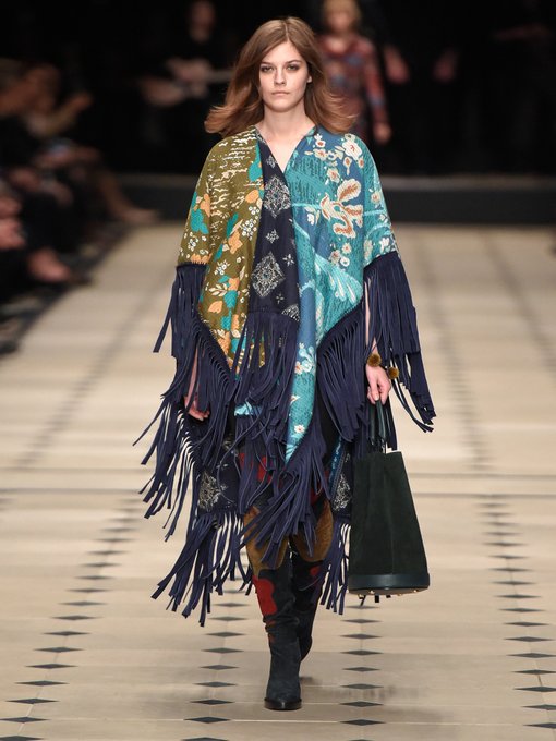 Reversible suede-fringed patchwork poncho | Burberry Prorsum ...