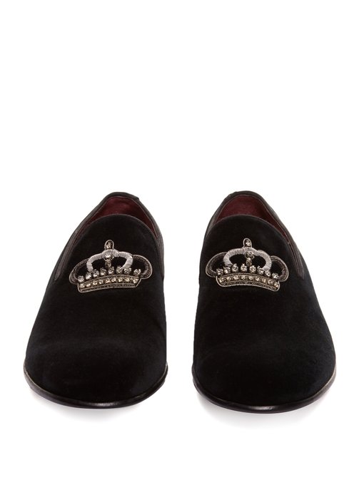 Embroidered-crown velvet shoes | Dolce & Gabbana | MATCHESFASHION UK
