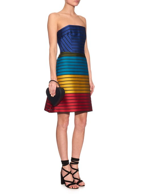 MARY KATRANTZOU Freesia Strapless Striped Colour-Block Dress in Multi ...