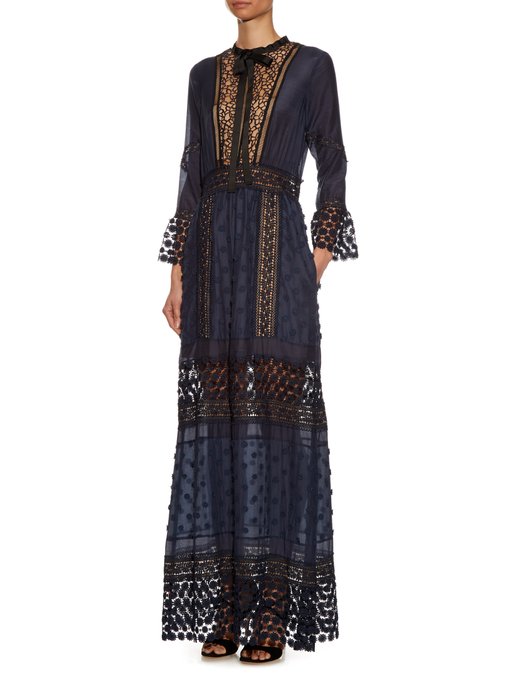 Spring-lace long-sleeved pleated dress | Self-Portrait | MATCHESFASHION AU