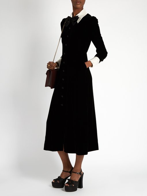 Lavallière-neck velvet midi dress | Saint Laurent | MATCHESFASHION US