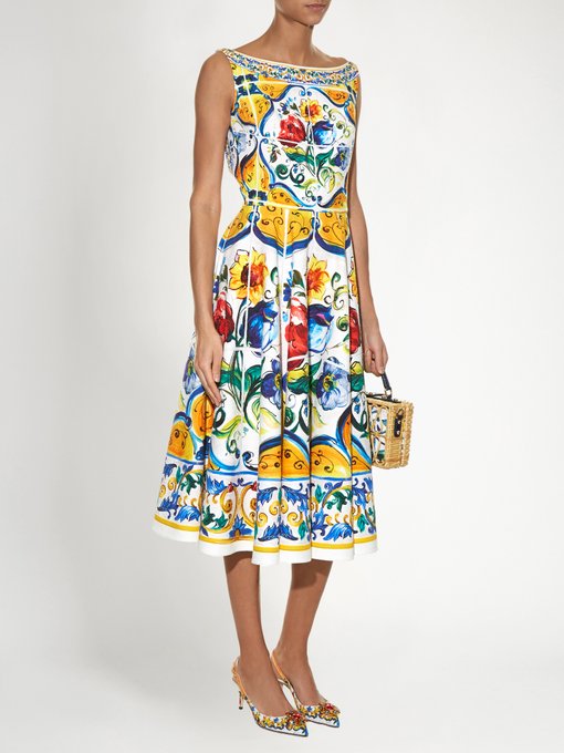 Majolica-print scoop-back stretch-cotton dress | Dolce & Gabbana ...