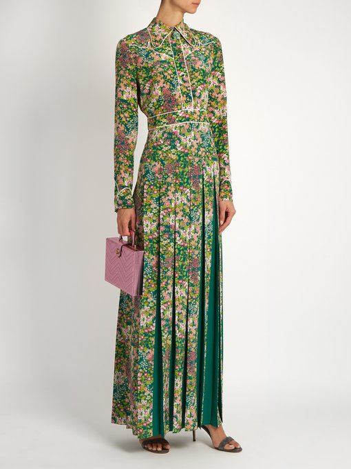 Pleated floral-print silk crepe de Chine dress | Gucci | MATCHESFASHION UK