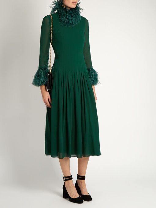 Feather-trimmed silk midi dress | Saint Laurent | MATCHESFASHION.COM US