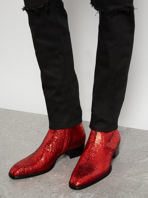 red glitter ankle boots