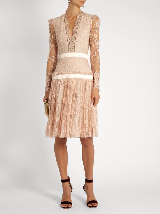 Long-sleeved plunging embroidered-tulle dress | Alexander McQueen ...