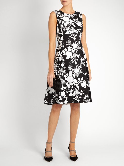 OSCAR DE LA RENTA Sleeveless Two-Tone Floral-Print Dress, Black/White ...