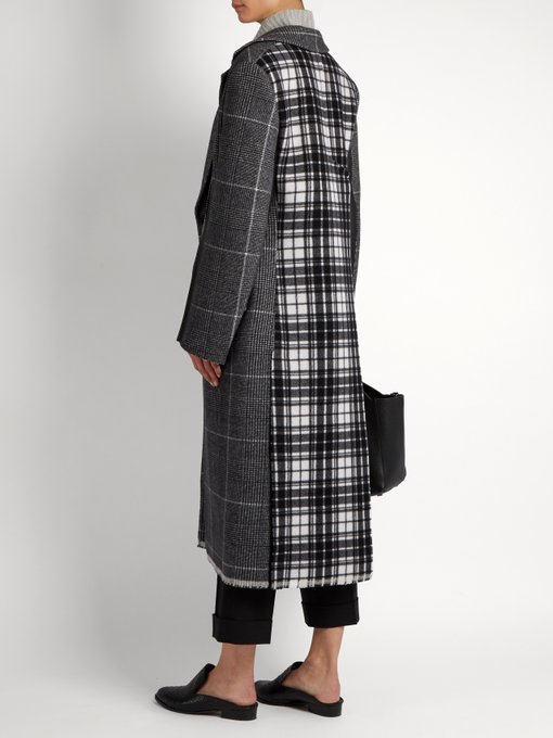 Leather-panel checked wool coat | Calvin Klein Collection ...