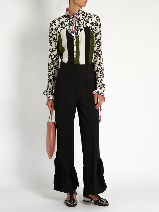 Multi-print tie-neck silk-habotai blouse | MSGM | MATCHESFASHION UK