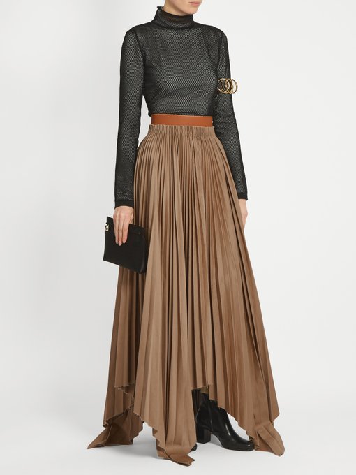 LOEWE Asymmetric Pleated-Cotton Skirt, Colour: Light Tan-Brown | ModeSens