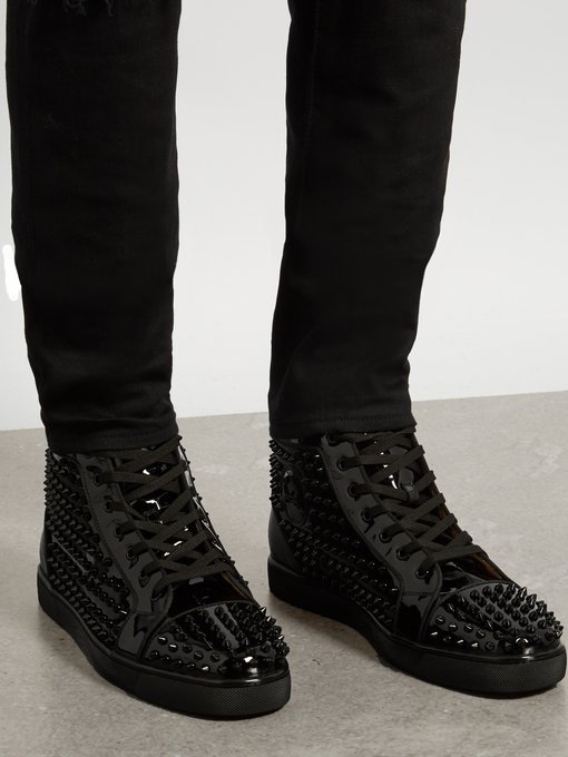 Louis spike-embellished leather high-top trainers | Christian Louboutin ...