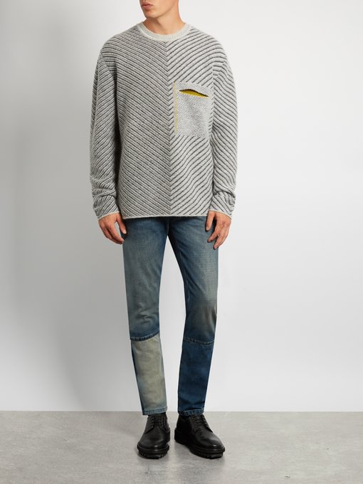 Contrast-pocket chevron-knit sweater 