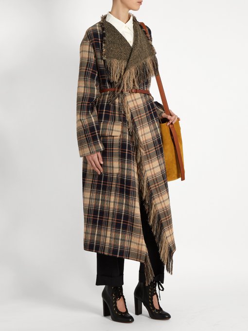 Fringed wool and cotton-blend tartan coat | Chloé | MATCHESFASHION UK
