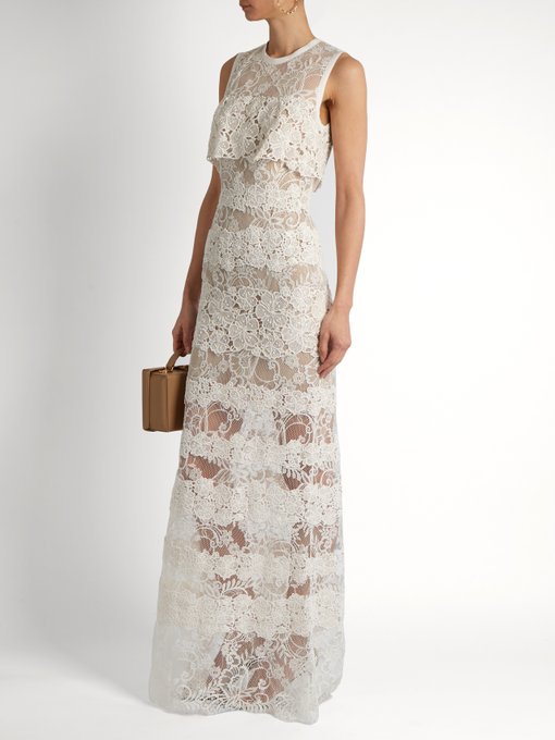 ELIE SAAB Sleeveless Lace Popover Gown, Ivory in White | ModeSens
