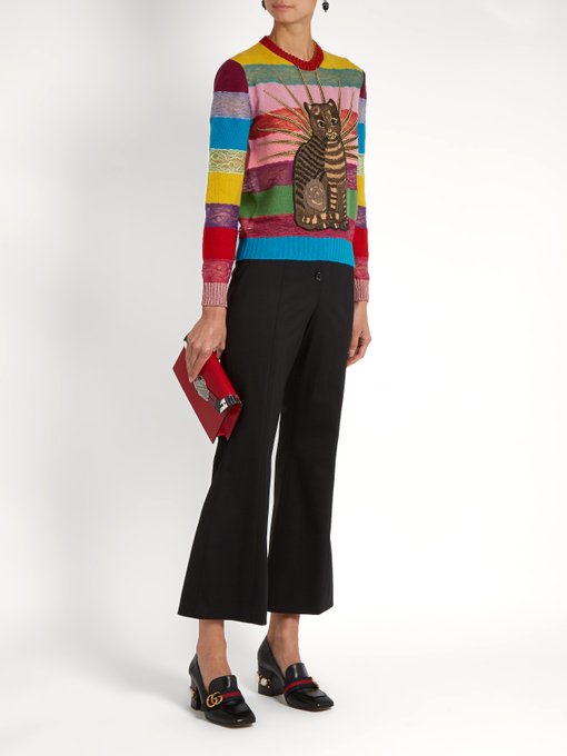 Cat-appliqué panelled lace and wool sweater | Gucci | MATCHESFASHION.COM UK