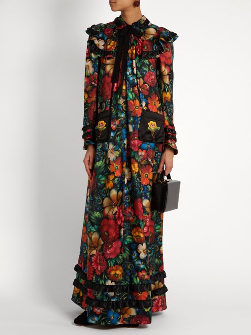 Floral-print long-sleeved silk dress | Gucci | MATCHESFASHION.COM UK