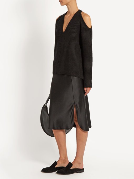 NILI LOTAN Celeste Cut-Out Shoulder Cashmere Sweater in Black | ModeSens