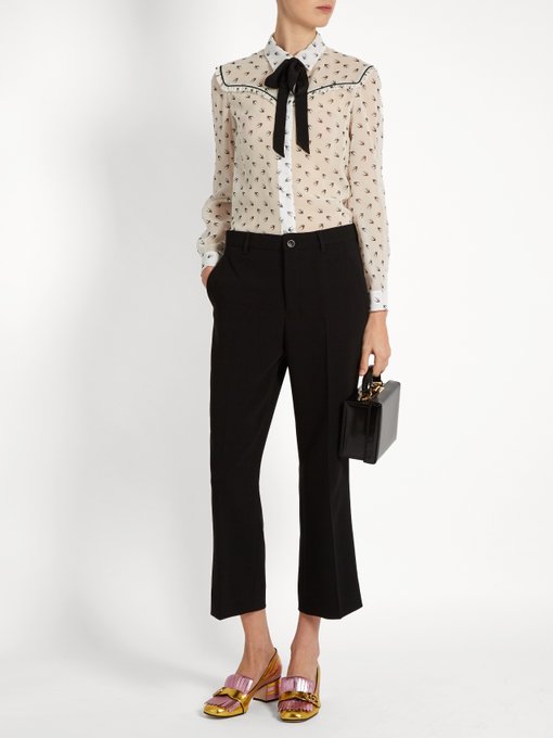 Swallow-print ruffle-trimmed silk blouse | Miu Miu | MATCHESFASHION.COM UK