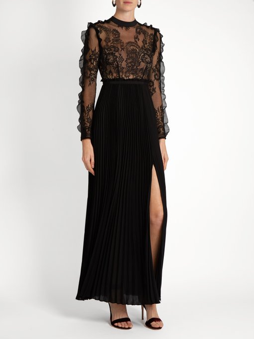 SELF-PORTRAIT Moni Lace And Pleated-Crepe Maxi Dress, Colour: Black ...