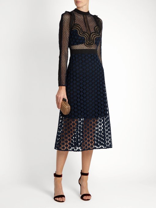 SELF-PORTRAIT 'Star Repeat' Frill Trim Graphic Lace Midi Dress in ...