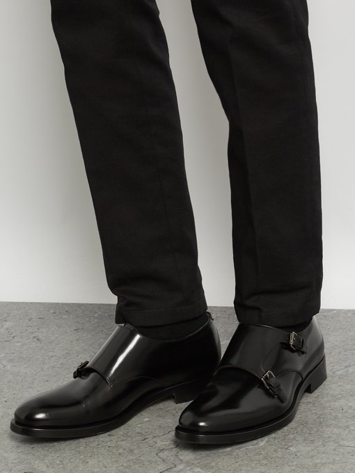 VALENTINO Double Monk-Strap Leather Shoes, Colour: Black | ModeSens