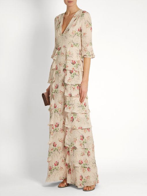 VILSHENKO Ivy Floral-Print Silk-Georgette Gown in Colour: Nude-Pink ...