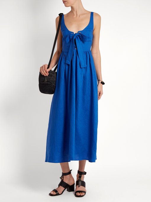 2 Stores In Stock: MARA HOFFMAN Lace-Up Midi Linen Dress, Colour: Royal ...