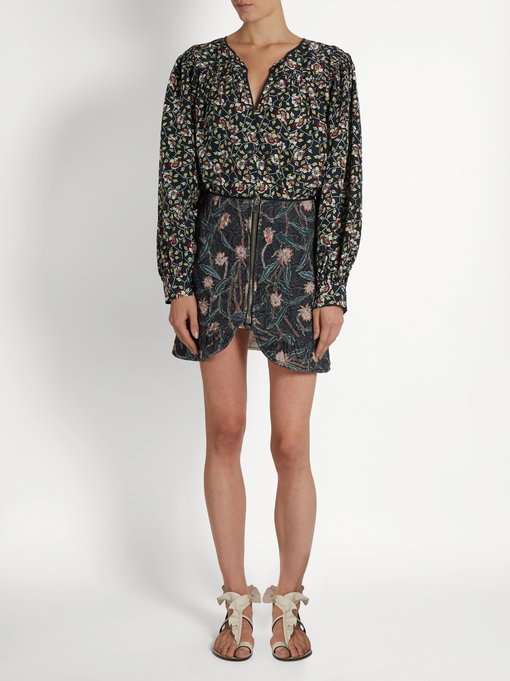 ISABEL MARANT Prickly Floral-Print Quilted-Cotton Skirt in Black | ModeSens
