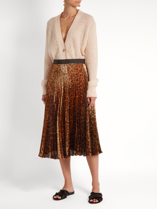 Leopard-print pleated lamé midi skirt | Christopher Kane ...