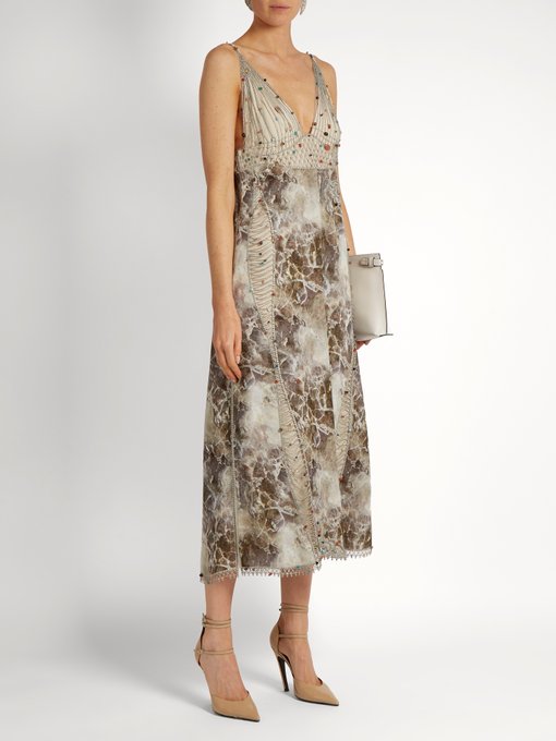 Marble-print embroidered cady and georgette dress | Christopher Kane ...
