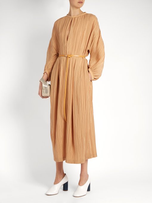 JIL SANDER Carillon Zip-Front Pleated Silk Dress in Colour: Beige ...