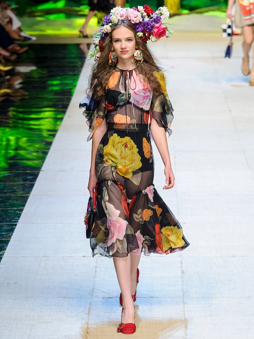 Rose-print silk-chiffon midi dress | Dolce & Gabbana | MATCHESFASHION UK