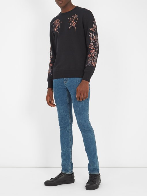 ALEXANDER MCQUEEN Embroidered Cotton-Jersey Sweatshirt in Black | ModeSens