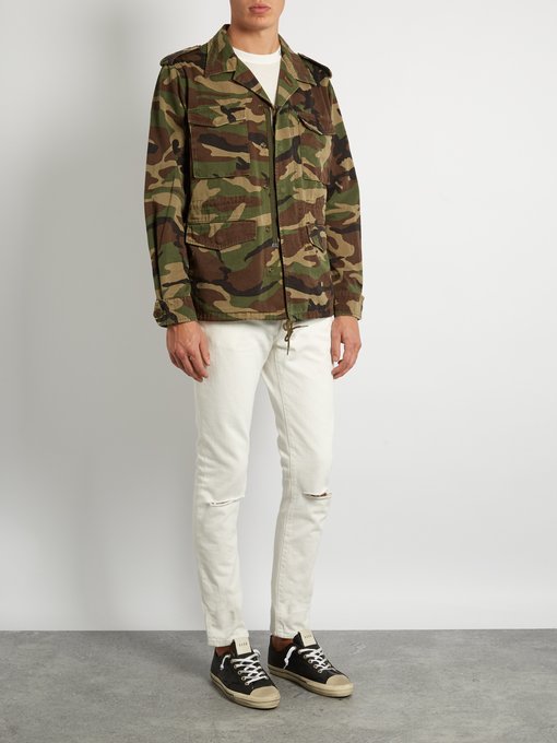 Love-appliqué camouflage-print military jacket | Saint Laurent ...