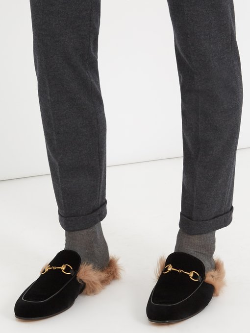 Princetown fur-lined velvet loafers 