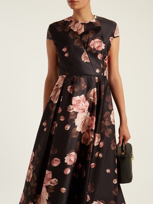 Rose-print duchess-satin A-line dress | Rochas | MATCHESFASHION UK
