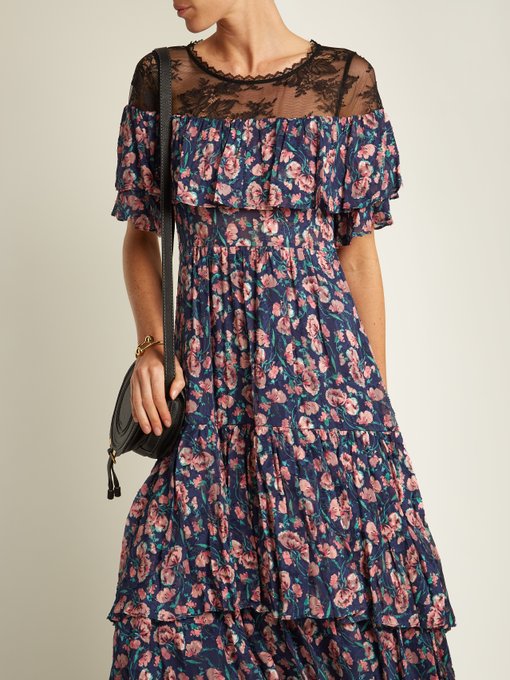 Tea Rose lace-yoke silk and cotton-blend dress | Rebecca Taylor ...