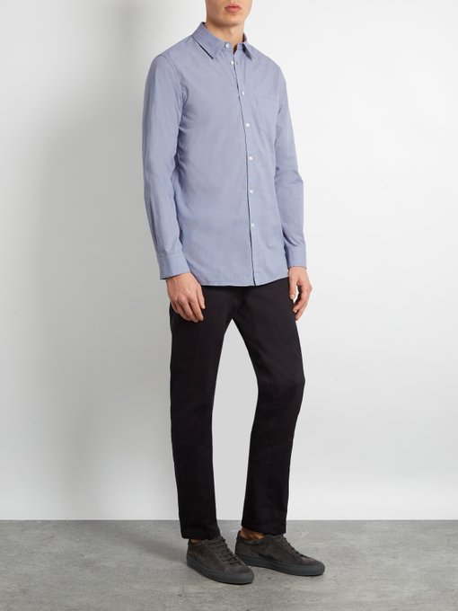 ADAM LIPPES Spread-Collar Single-Cuff Cotton Shirt in Indigo | ModeSens