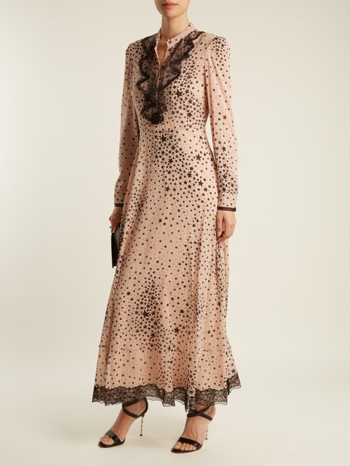 RED VALENTINO Lace-Trimmed Printed Stretch-Silk Georgette Gown, Nude ...