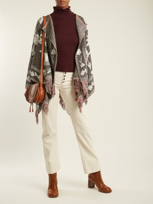 Fringed floral and geometric-jacquard cardigan | See By Chloé ...