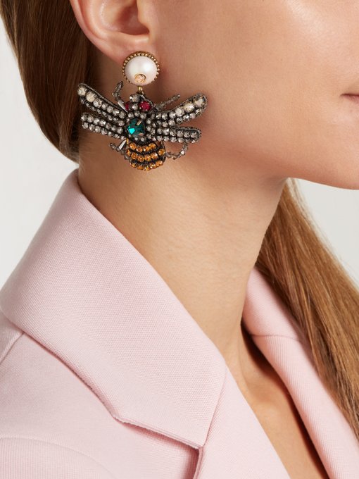 gucci bee earrings with crystals