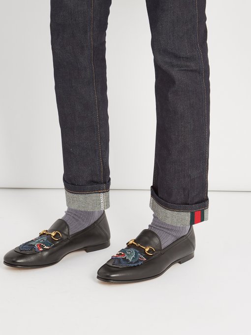 Brixton wolf-appliqué leather loafers 