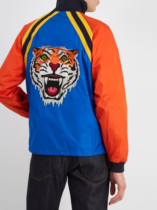 Tiger-appliqué nylon shell jacket展示图