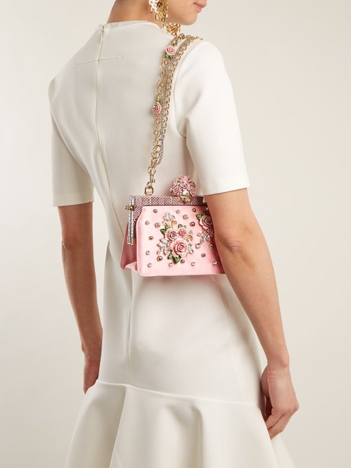 Vanda rose-embellished satin and snakeskin bag | Dolce & Gabbana ...