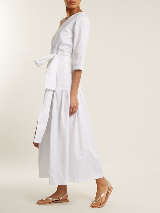 Sam one-shoulder tie-waist organic-cotton dress展示图