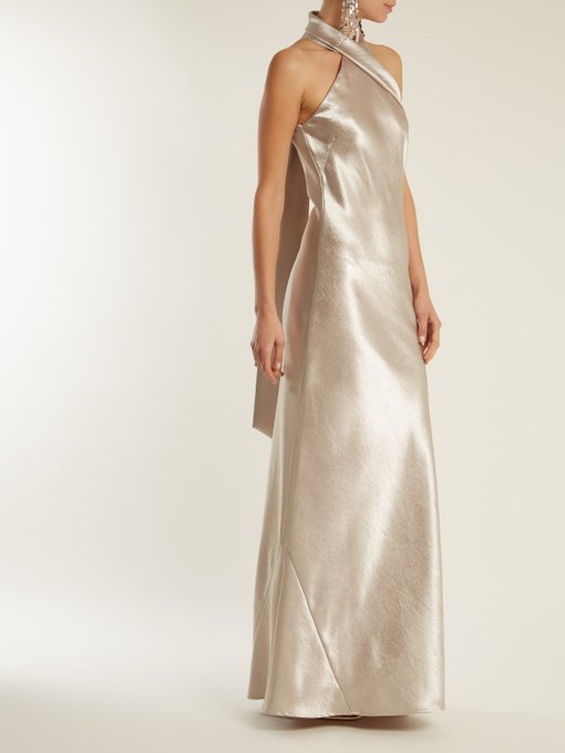 Asymmetrical Halterneck Satin Gown Galvan Matchesfashioncom Us 6289