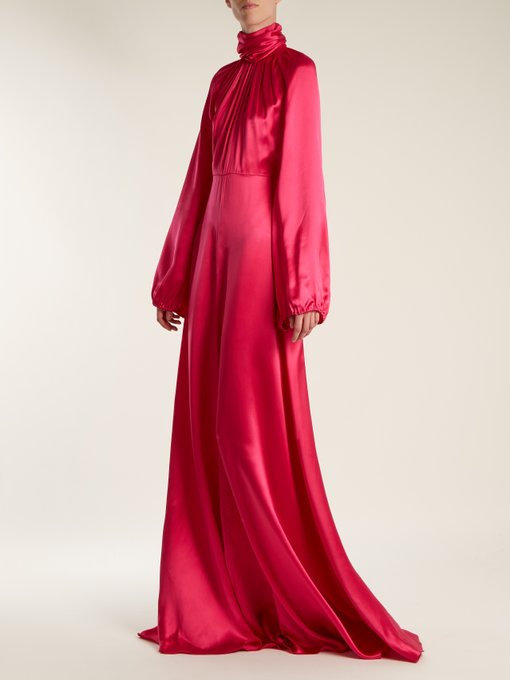 High-neck gathered silk-blend satin gown | Gucci | MATCHESFASHION US