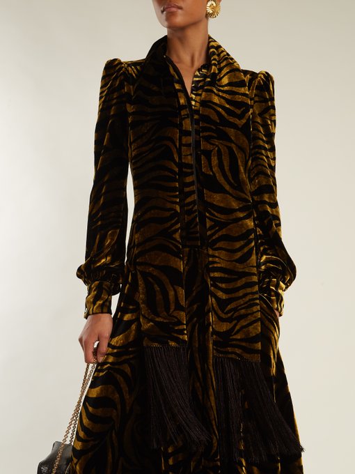Plimpton zebra-print panelled velvet dress展示图
